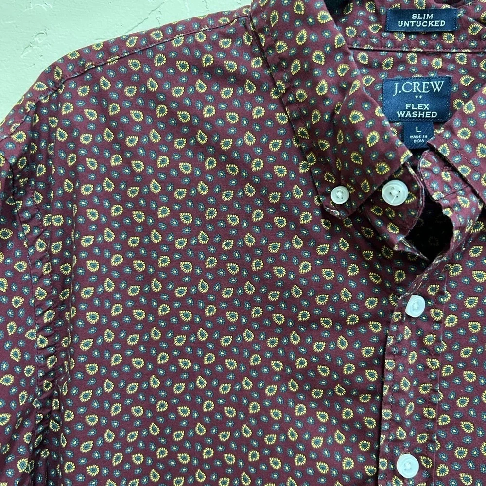 J. Crew Men's Slim Untucked Paisley Button Down Shirt Flex Washed Size:Large